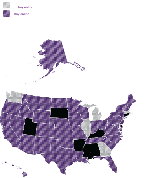map of united states showing which states carry Purple Star wines and how to get them