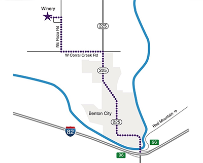 image of map showing winery location and access from I-82.